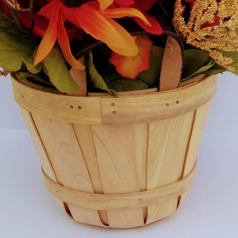Vibrant Fall Floral Arrangement in Wooden Basket